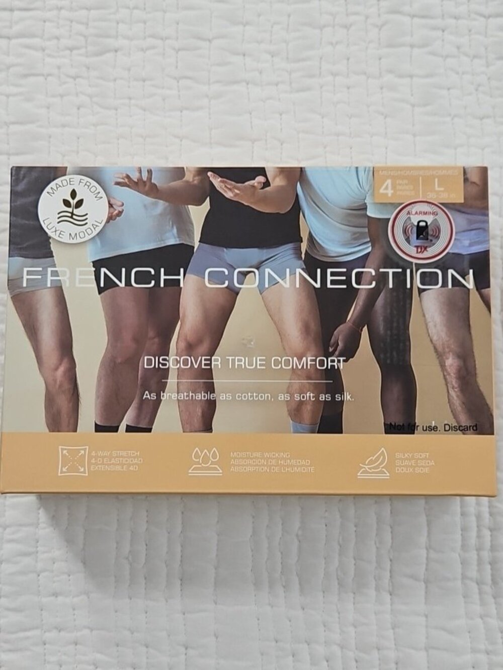 French Connection 4-Pack Boxer Briefs Men's L (36-38) Black Modal NIB 5" Inseam